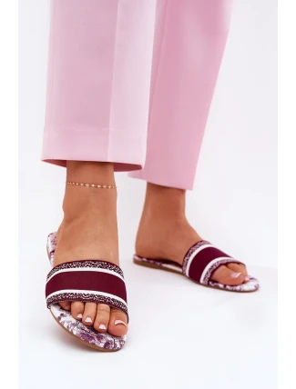 Vzory Ploché Sandály Dámské Bordó Leysi