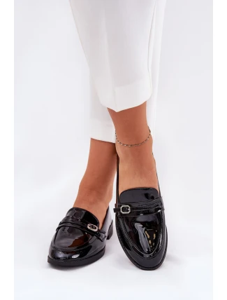 Lakované Dámské Mokasíny S Ozdobnou Přezkou Černé Mollan