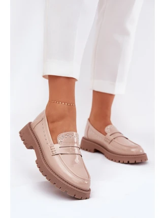 Dámské Lakované Mokasíny Se Zdobením Béžové Nallae