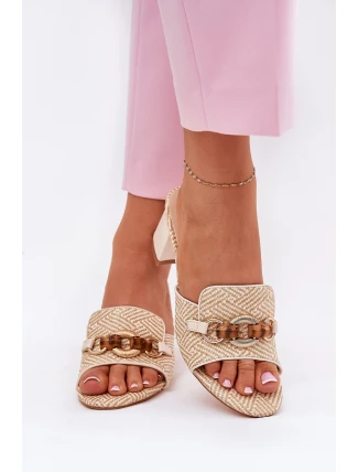 Dámské Pantofle Na Podpatku S Dekorací Béžové Ovittole