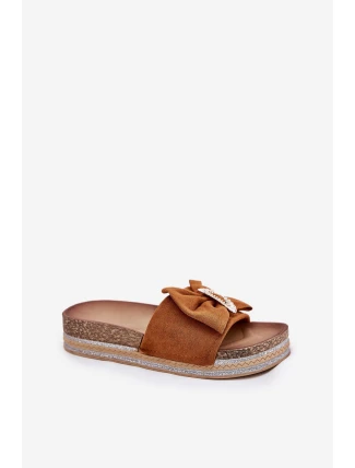 Dámské Sandály Na Platformě S Mašlí A Dekorativní Broží Hnědé Lenela