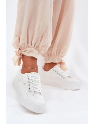 Dámské Krajkové Tenisky Big Star RR274747 Bílé Dámské Krajkové Tenisky Big Star RR274747 Bílé