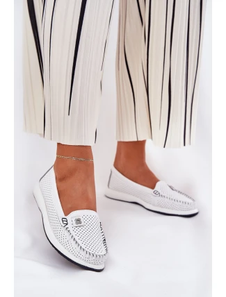 Dámské Kožené Mokasíny S.Barski LR51-673 Bílé Dámské Kožené Mokasíny S.Barski LR51-673 Bílé