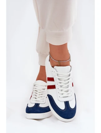Zazoo N1068 Kožené Nízké Tenisky Dámské Bílá-Námořnická Modrá