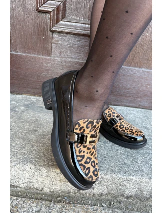 Kožené Lakované Mokasíny Leopard Vinceza 66790 Černé
