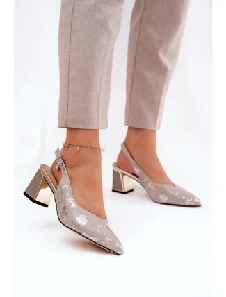 Kožené Dámské Sandály Na Podpatku Se Špičatými Špičkami Zlaté-Stříbrné Vinceza 66733