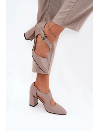 Kožené Lodičky Na Podpatku S Přezkou Vinceza 91133 Šedé