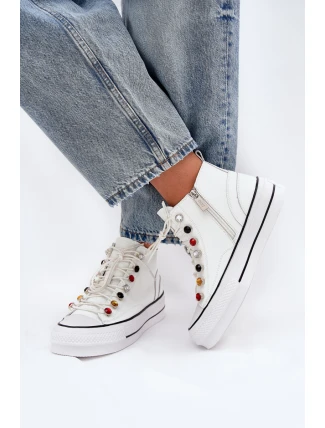 Kožené Vysoké Tenisky Dámské GOE RR2N4102 Bílé
