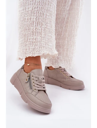 Kožené Sportovní Boty Tenisky Na Platformě Se Zipem Vinceza 88019 Tmavě Béžové