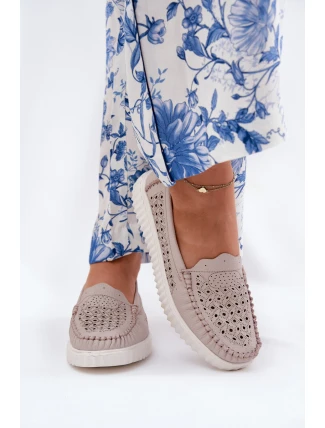 Kožené Dámské Mokasíny S Vzorováním Vinceza 88028 Béžové