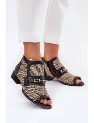 Kožené Dámské Boty S Odkrytými Prsty Maciejka Černobéžové 06934-39/00-1