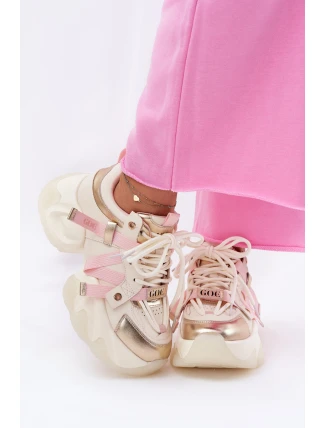 Dámské Kožené Tenisky Na Masivní Podešvi GOE RR2N4031 Béžové Dámské Kožené Tenisky Na Masivní Podešvi GOE RR2N4031 Béžové