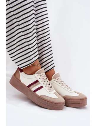 Kožené dámské sneakersy na platformě Zazoo N1234 béžovo-červené