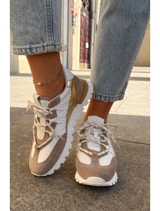 Kožené Polobotky Sneakers Dámské Artiker 56C1738 Bežovo-Zlaté