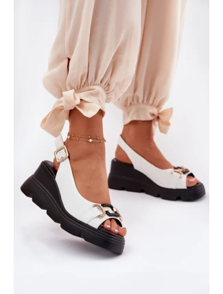 Dámské Kožené Sandály Na Klínu A Platformě S Dekorací Artiker 56C1588 Bílé