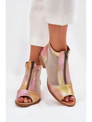 Dámské Kožené Kotníkové Boty Na Plochém Podpatku S Otevřenými Prsty Maciejka Růžovo-Oranžové 06413-15