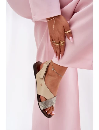 Kožené sandály na suchý zip béžovo-zlaté Zazoo 40141 Kožené sandály na suchý zip béžovo-zlaté Zazoo 40141