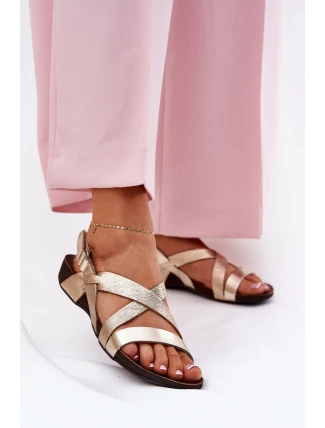 Ploché Kožené Sandály Dámské Zazoo 40032 Zlaté Ploché Kožené Sandály Dámské Zazoo 40032 Zlaté