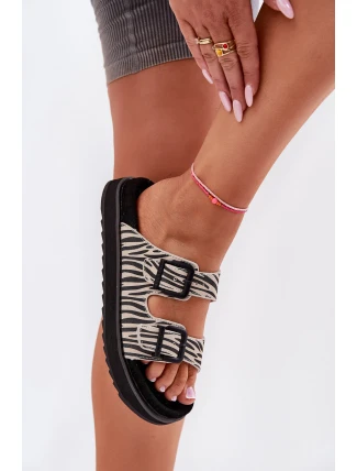 Semišové Dámské Pantofle S Přezkami D.Franklin DFSH405002 Zebra