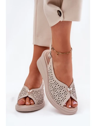 Dámské Kožené Sandály Na Klínu Vinceza 41476 Béžové