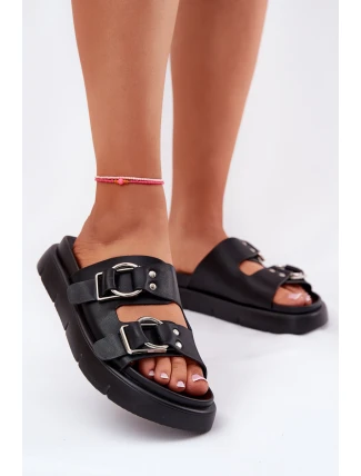 Kožené Dámské Sandály S Ozdobnými Přezkami Big Star RR274658 Černé