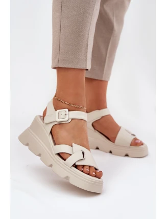 Dámské Kožené Sandály Na Klínu Artiker 54C1624 Béžové Dámské Kožené Sandály Na Klínu Artiker 54C1624 Béžové