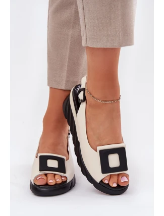 Kožené Dámské Sandály Na Klínu s Dekorací Artiker 56C1570 Béžové