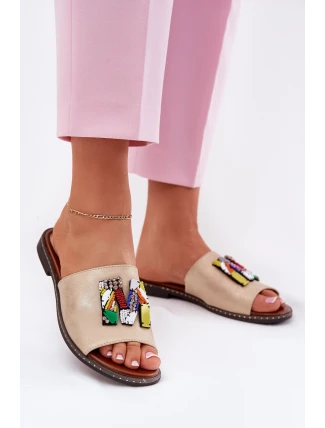 Dámské Pantofle Na Plochém Podpatku S Ozdobou Zlaté Clelione