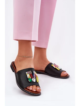 Dámské sandály na plochém podpatku s ozdobou černé Clelione