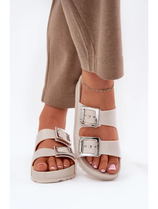 Vůňové Dámské Pantofle S Přezkami A Brilantem Béžové RR285056