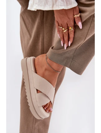 Dámské Pantofle Na Platformě S Proplétajícími Se Pásky Béžové Rinasara