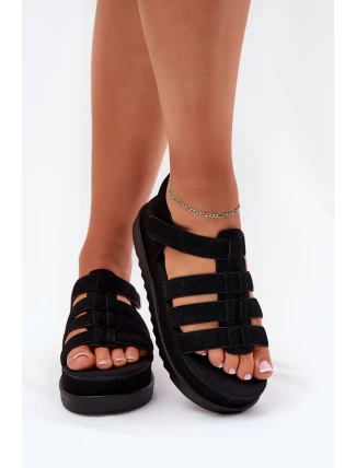 Dámské Sandály Na Platformě Eko Semišové Černé Filisenia