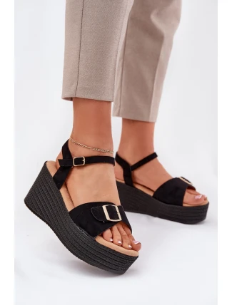 Dámské Sandály Na Klínu S Přezkou Černé Liniella