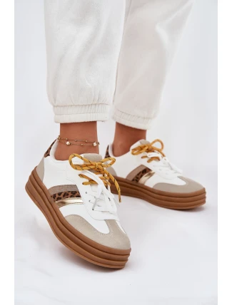 Dámské Tenisky Na Platformě S Dvojitým Šněrováním Leopardí Bílé Niteria