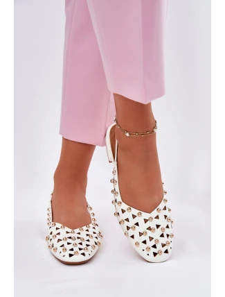 Zdobené Baleríny Na Plochém Podpatku Bílé Nilarisela