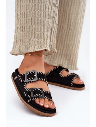 Dámské Pantofle S Přezkami A Dekorativním Švem Černé Visley