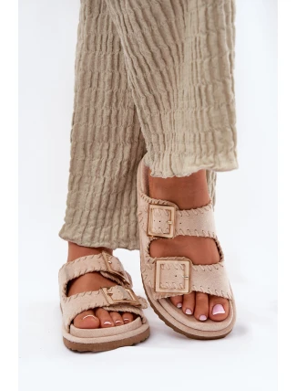 Dámské Sandály S Přezkami A Dekorativním Obšitím Béžové Visley