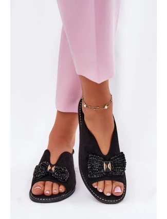 Dámské Sandály S Mašlí Na Plochém Podpatku S.Barski KV51-014 Černé