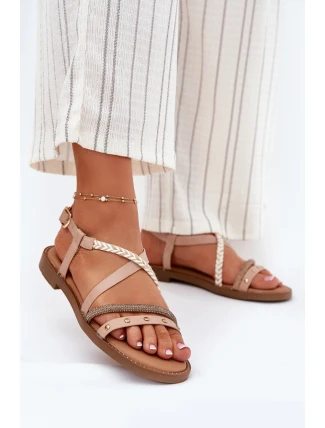 Ploché Sandály S Ozdobnými Pásky Vinceza 17379 Béžové
