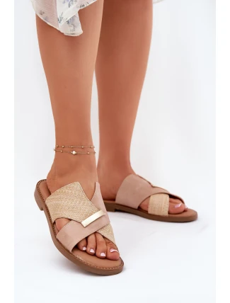 Dámské Pantofle Na Plochém Podpatku S Ozdobným Detalem Vinceza 17385 Béžové