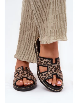 Kožené Ploché Pantofle S Panteřím Vzorem Zazoo 40383 Černé