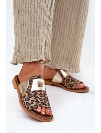 Elegantní Sandály Z Přírodní Kůže Na Ploché Podpatky Zazoo 40423 Panterka