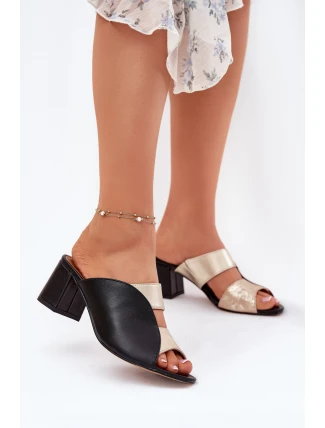 Kožené Dámské Klapky Na Podpatku Maciejka Černozlaté 06943-25