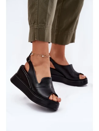 Dámské Kožené Sandály Na Klínu Artiker 52C0484 Černé