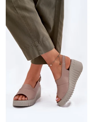 Dámské Sandály Z Přírodní Kůže Na Klínu Tmavě Béžové Artiker 54C0788