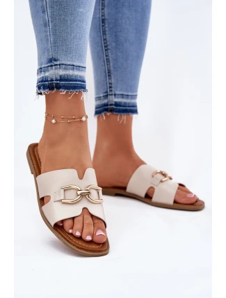 Dámské Ploché Pantofle S Dekorativním Detaiilem Béžové Amiresna