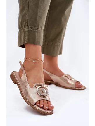 Elegantní Sandály S Dekorací Na Plochém Podpatku S.Barski KV51-003 Růžové Zlato