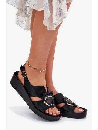 Kožené Dámské Sandály Na Klínku S.Barski KV51-031 Černé