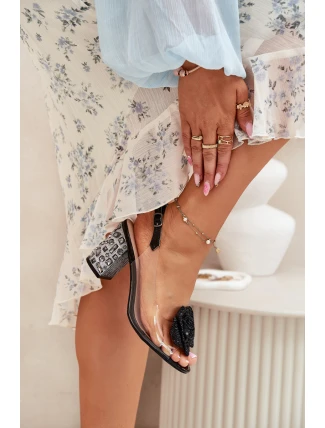 Průhledné Sandály Na Podpatku S Krystaly A Ozdobou D&A MR51-702 Černé