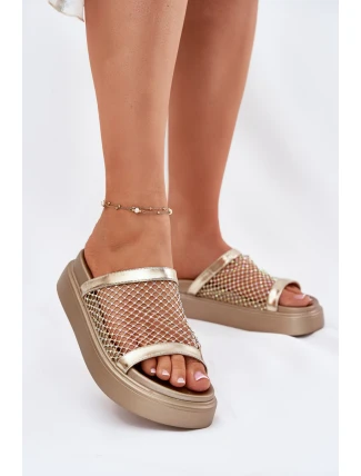 Zdobené dámské sandály na platformě se síťkou S.Barski MY51-016 zlaté